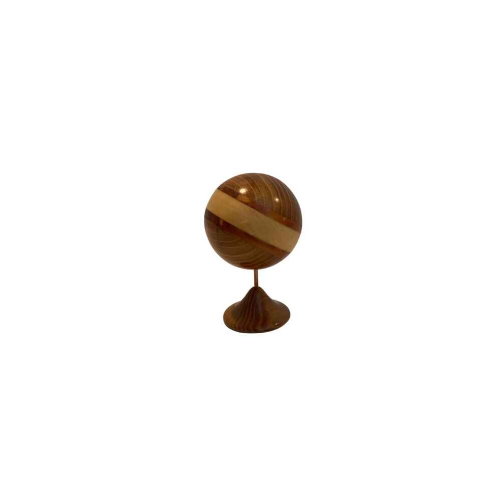 Signed Segmented Turned Wood Orb on Pedestal Studio Art Sculpture 2014